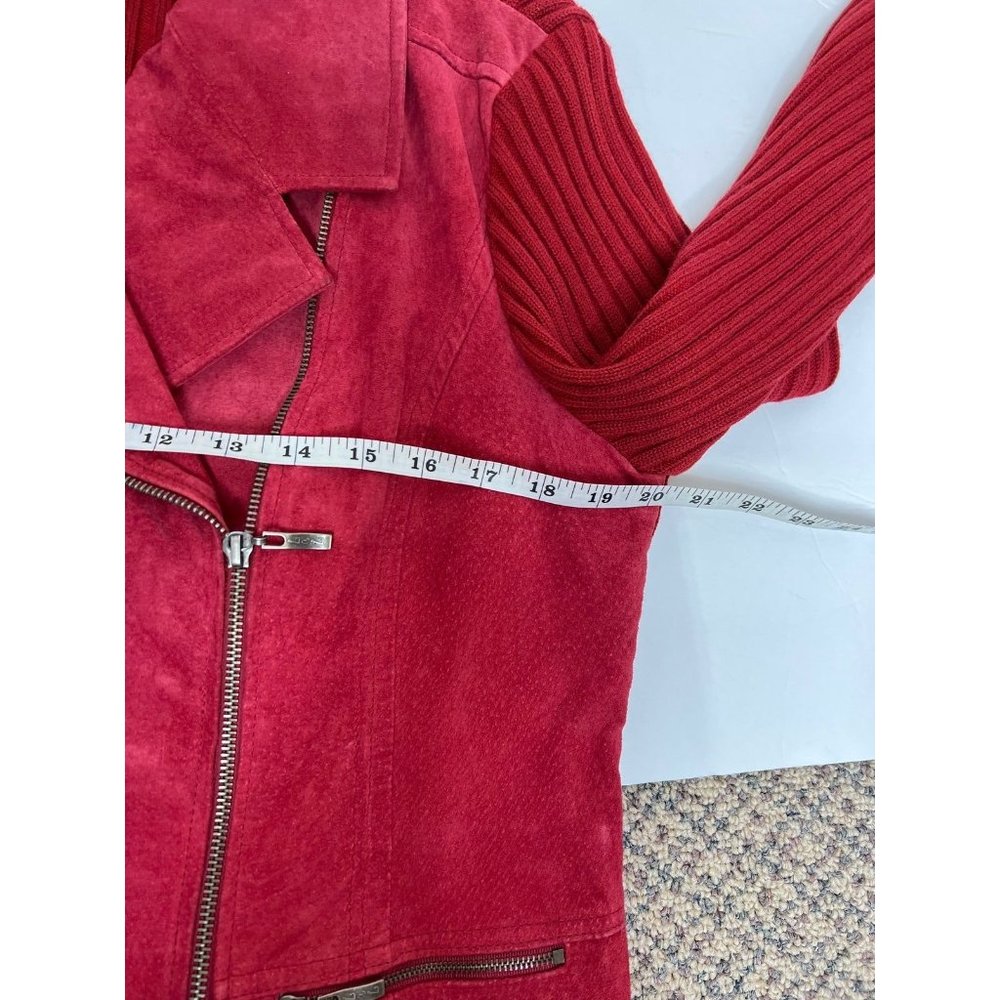Vintage 90s/Y2K Geuine Red Leather Moto Jacket with Knit Back - Picture 5 of 6